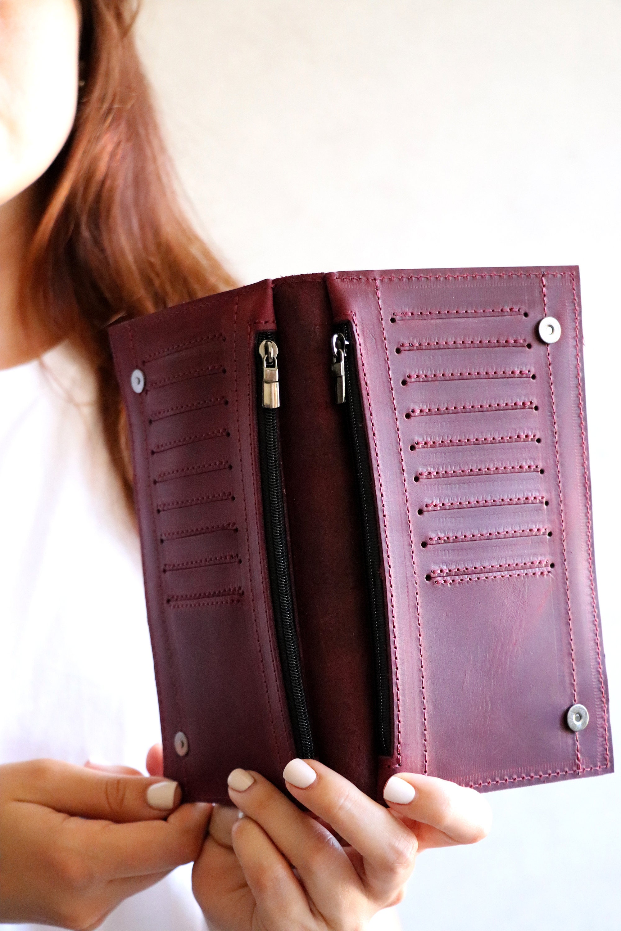 Personalized Full Grain Leather Wallet Purple Wallet - Etsy