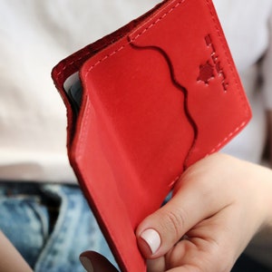 Red Mini Wallet Personalized Leather Red Mini Slim Wallet Women Bifold Credit Card Case ...