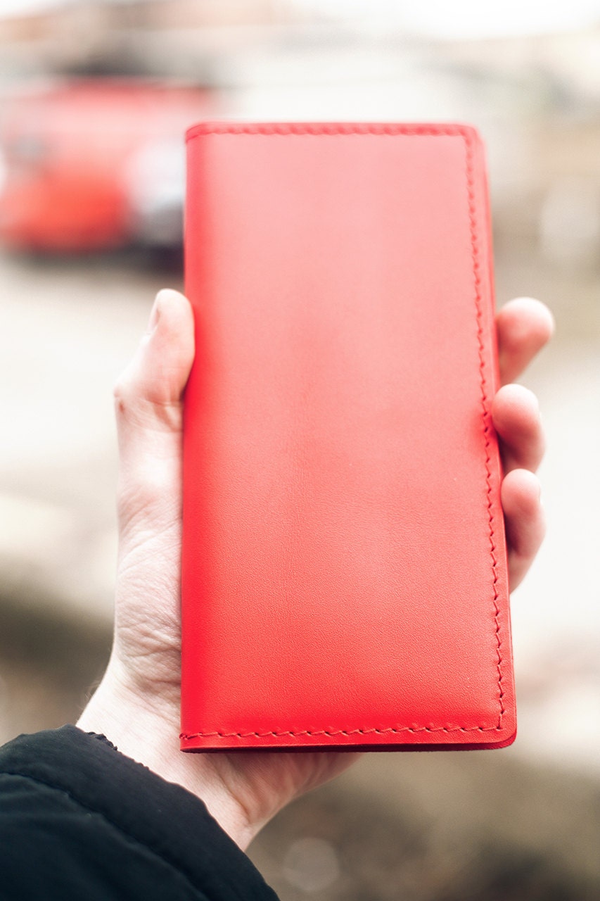 Personalized Red Antique Grain Leather Wallet. Vintage Red Hand-crafted ...