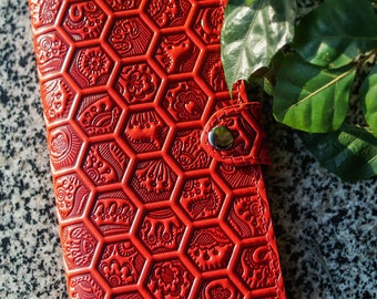 Personnalisé Honeycomb Pattern Wallet Womens Bifold College Student Gift Big Wallet Handmade Wallet Women Emboossed Leather Long Handmade