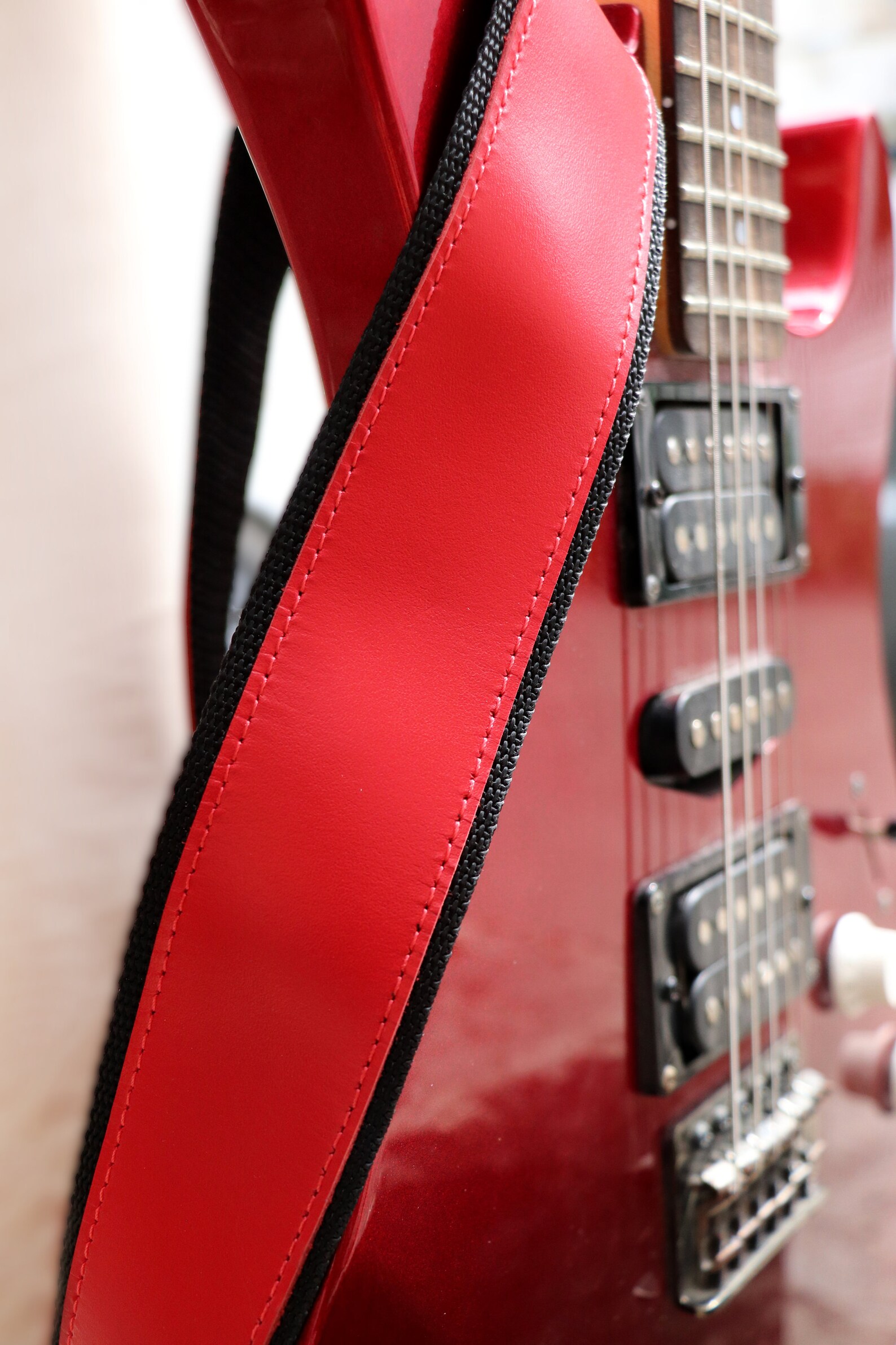 Red & Black Personalized Leather Electric Guitar Strap Custom Etsy