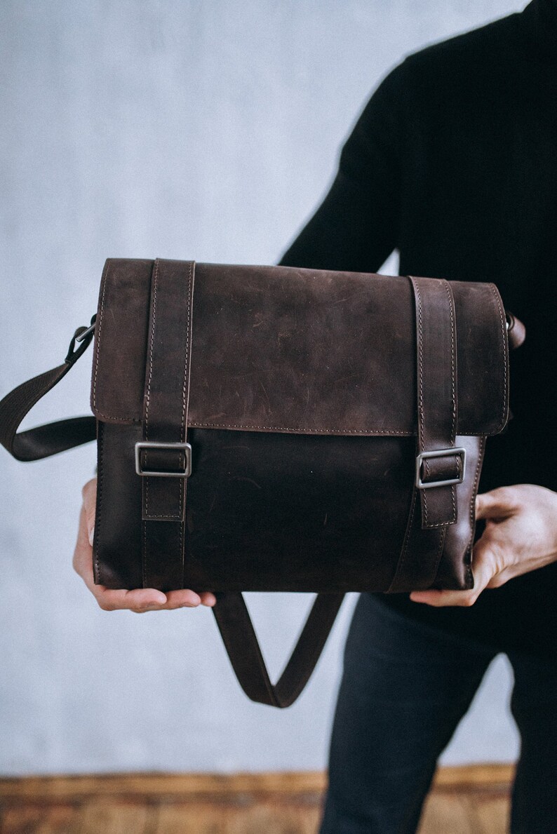 Tote bag men College student gift Leather satchel men Big leather bag FREE SHIPPING