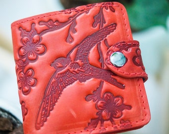 Personnalisé Unique Rouge Oiseau Hirondelle Motif en relief Portefeuille Slim ID Coin Pocket Poche avant Personnalisé