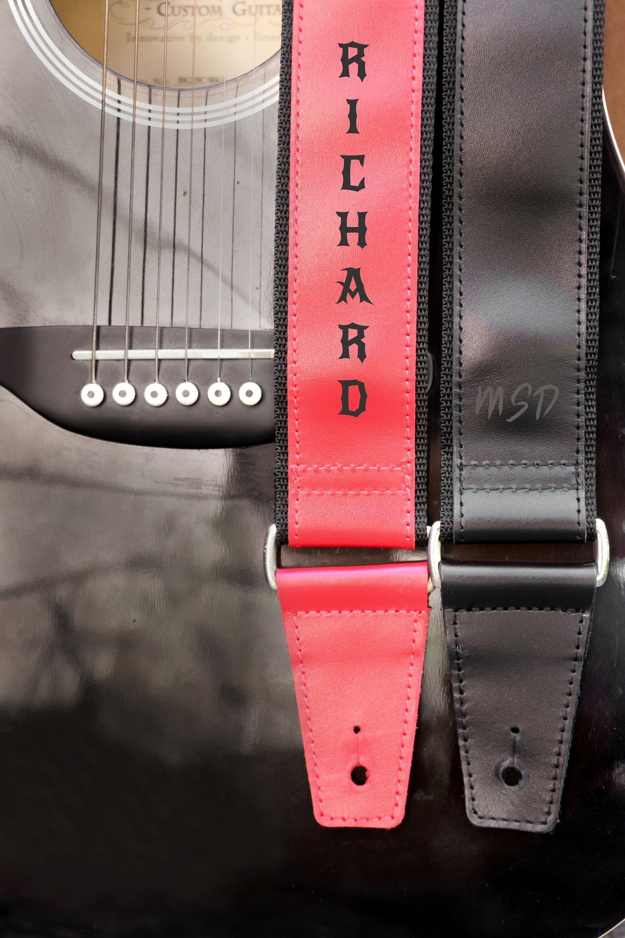Red & Black Personalized Leather Electric Guitar Strap Custom Etsy
