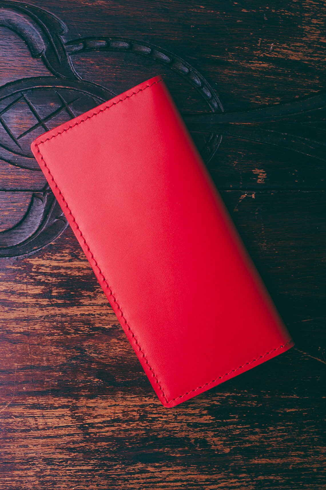 Personalized Red Antique Grain Leather Wallet. Vintage Red Hand-crafted ...