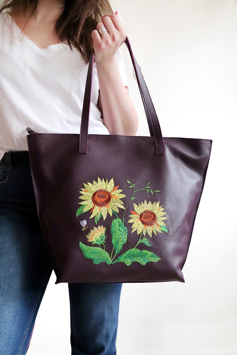 Personalized Large Tote Bag With Zipper Leather Tote Bag Etsy