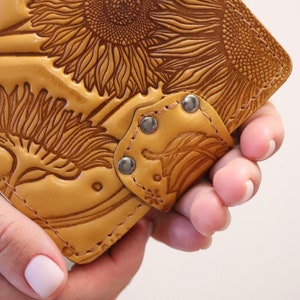 Personalized Sunflower Unique Leather Wallet Floral Wallet Moneyholder Slim Wallet Women Embossed Pattern Flower Custom image 7