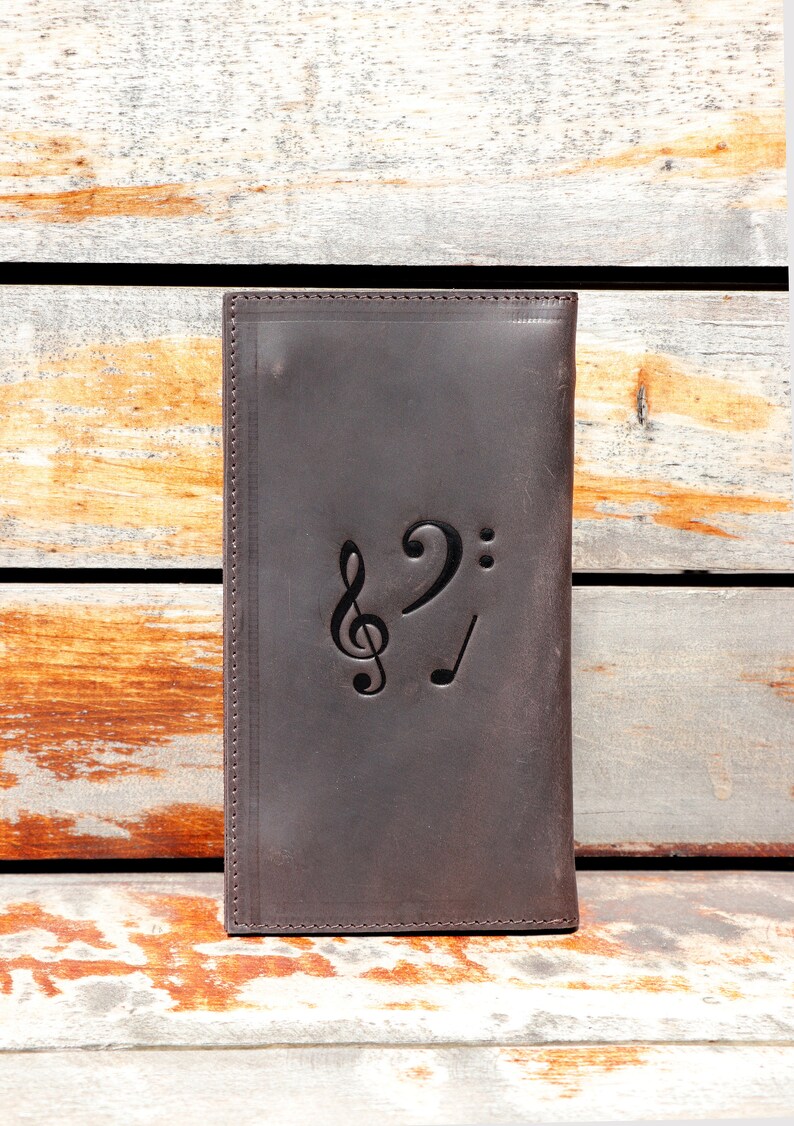 Personalized Brown Wallet, Piano Wallet, Engraved Wallet, Minimalist Wallet, Piano Ornament, Full Grain Leather Wallet, My Sweet Piano, Gift image 3