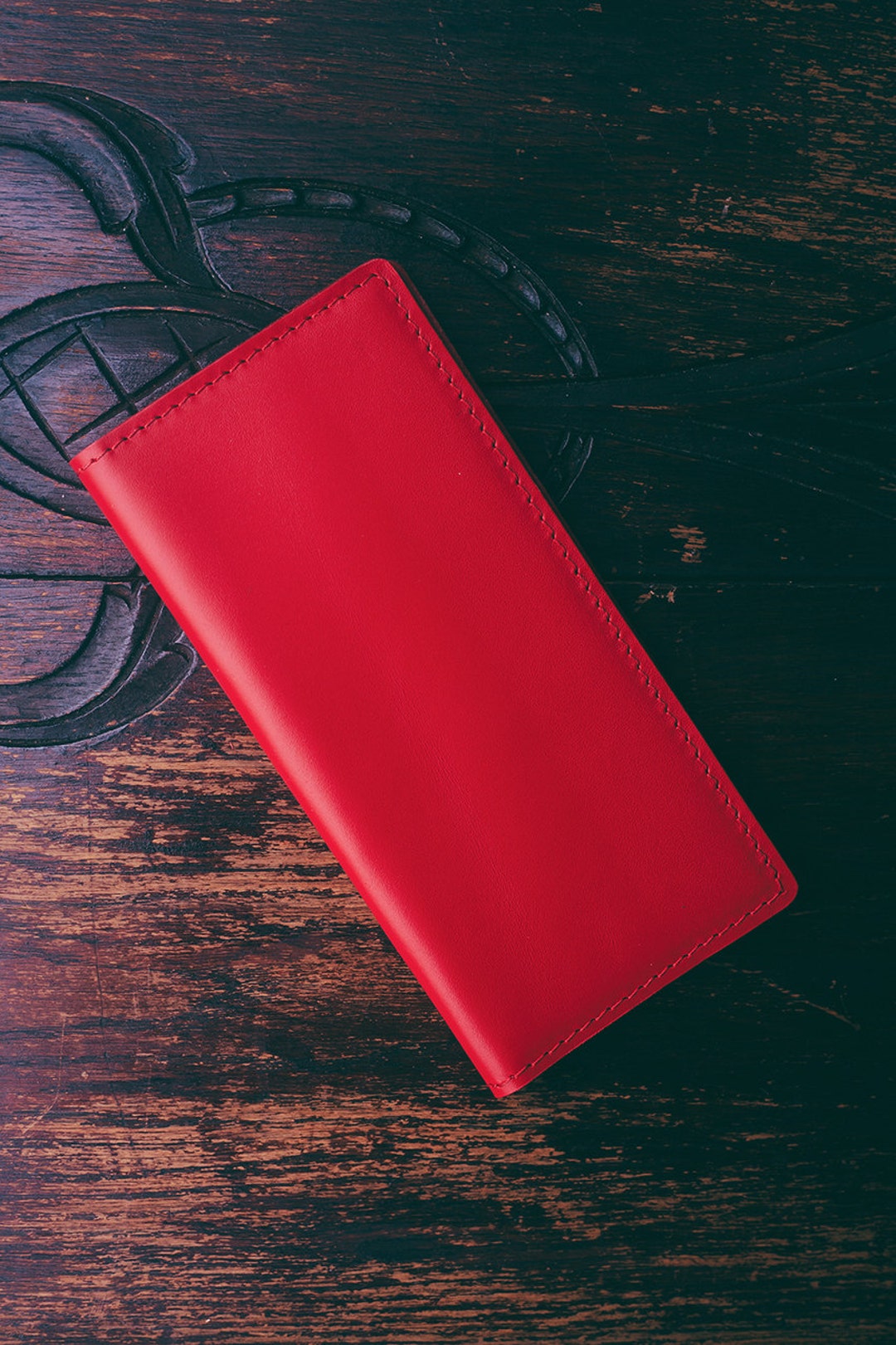 Personalized Red Antique Grain Leather Wallet. Vintage Red Hand-crafted ...