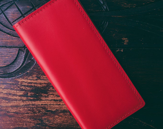 Personalized Red Antique Grain Leather Wallet. Vintage Red Hand-crafted ...