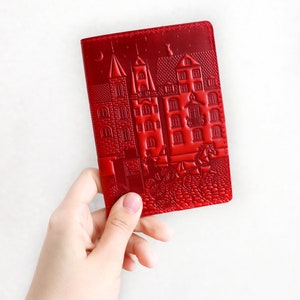 Personalized Leather Red Women Vintage Passport cover Travel wallet ID holder image 1