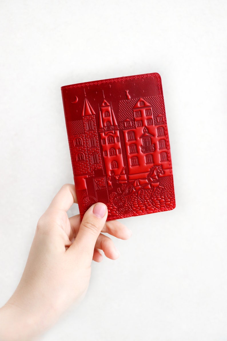 Personalized Leather Red Women Vintage Passport cover Travel wallet ID holder image 1