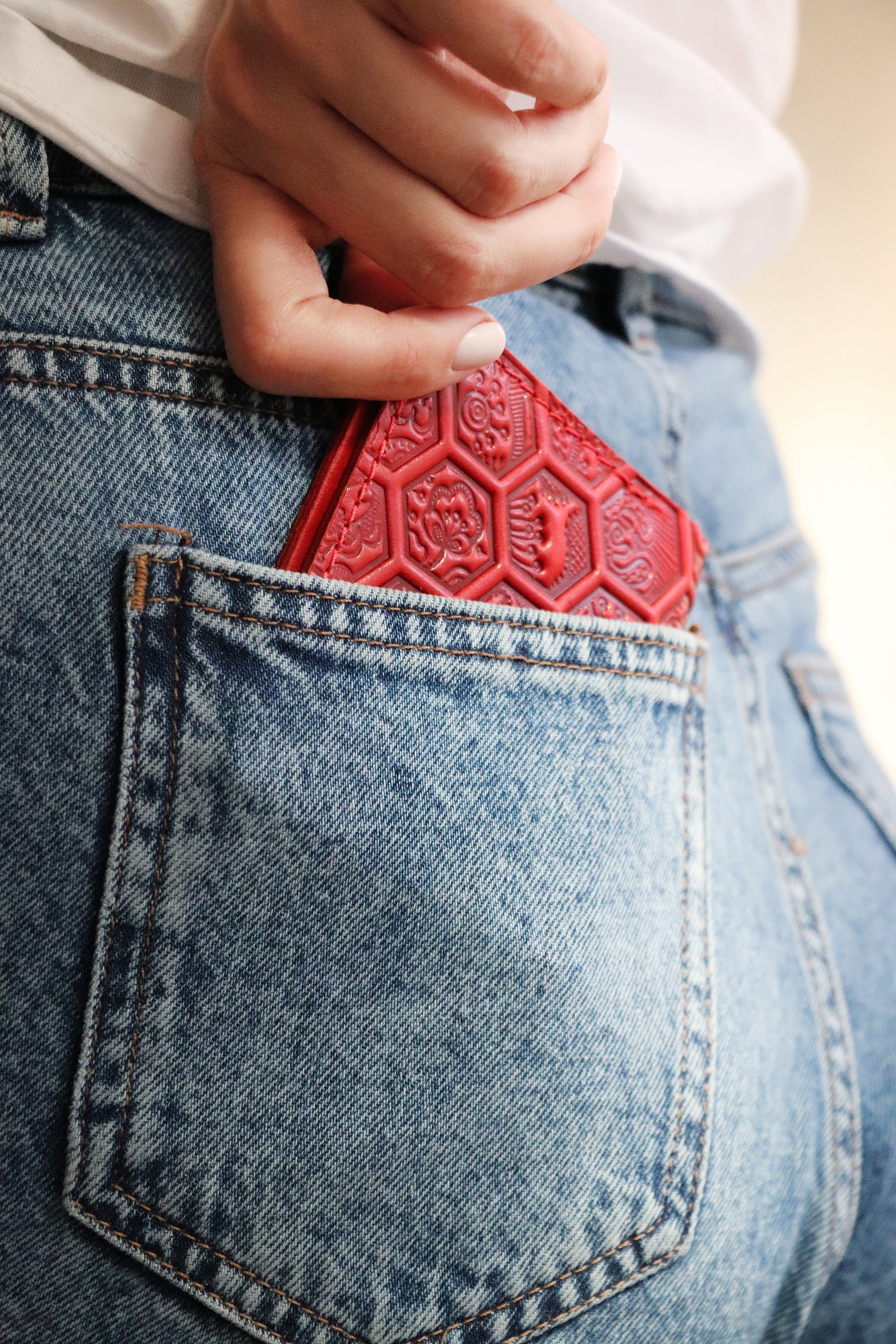 Personalized Leather Red Mini Slim Wallet Women Bifold Credit | Etsy