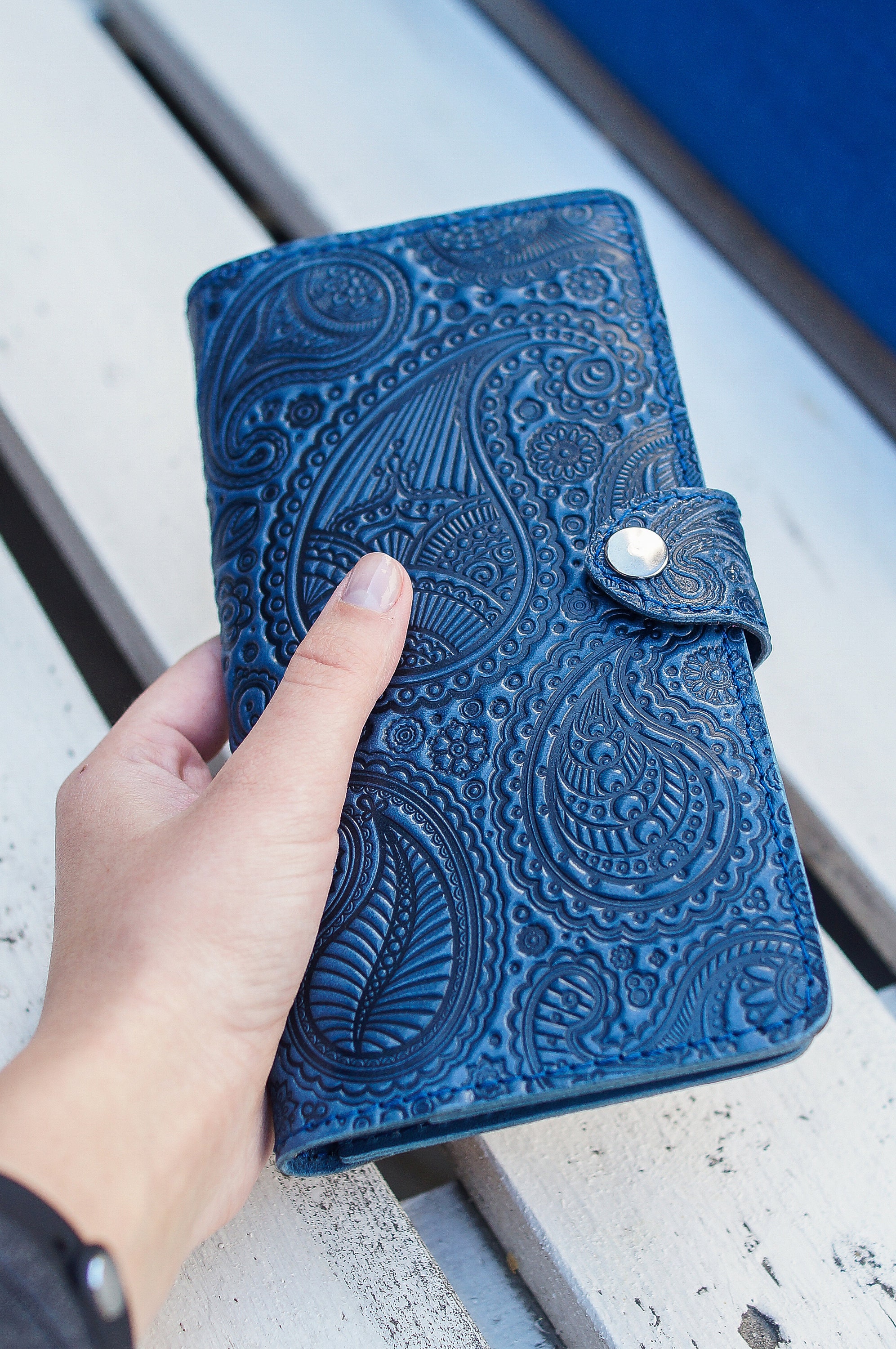 Personalized Unique Leather Paisley Embossed Pattern Womens Etsy