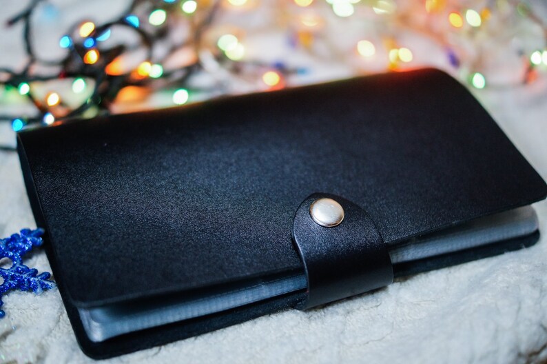 Leather Cardholder Gift for Traveler Mens Credit Card Holder Bifold Wallet Men Handmade Cardholder image 1
