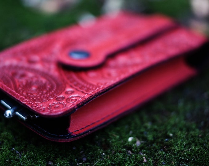 Red Leather Key Holder. Long Key Holder. Red Paisley Key Etsy