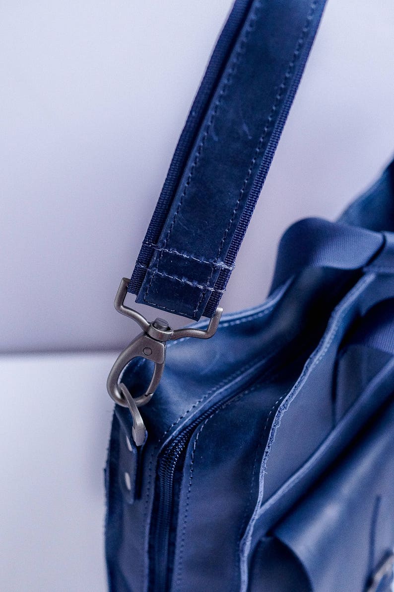 Blue Leather Messenger Bag 15 inch Laptop Bag Leather Shoulder Etsy