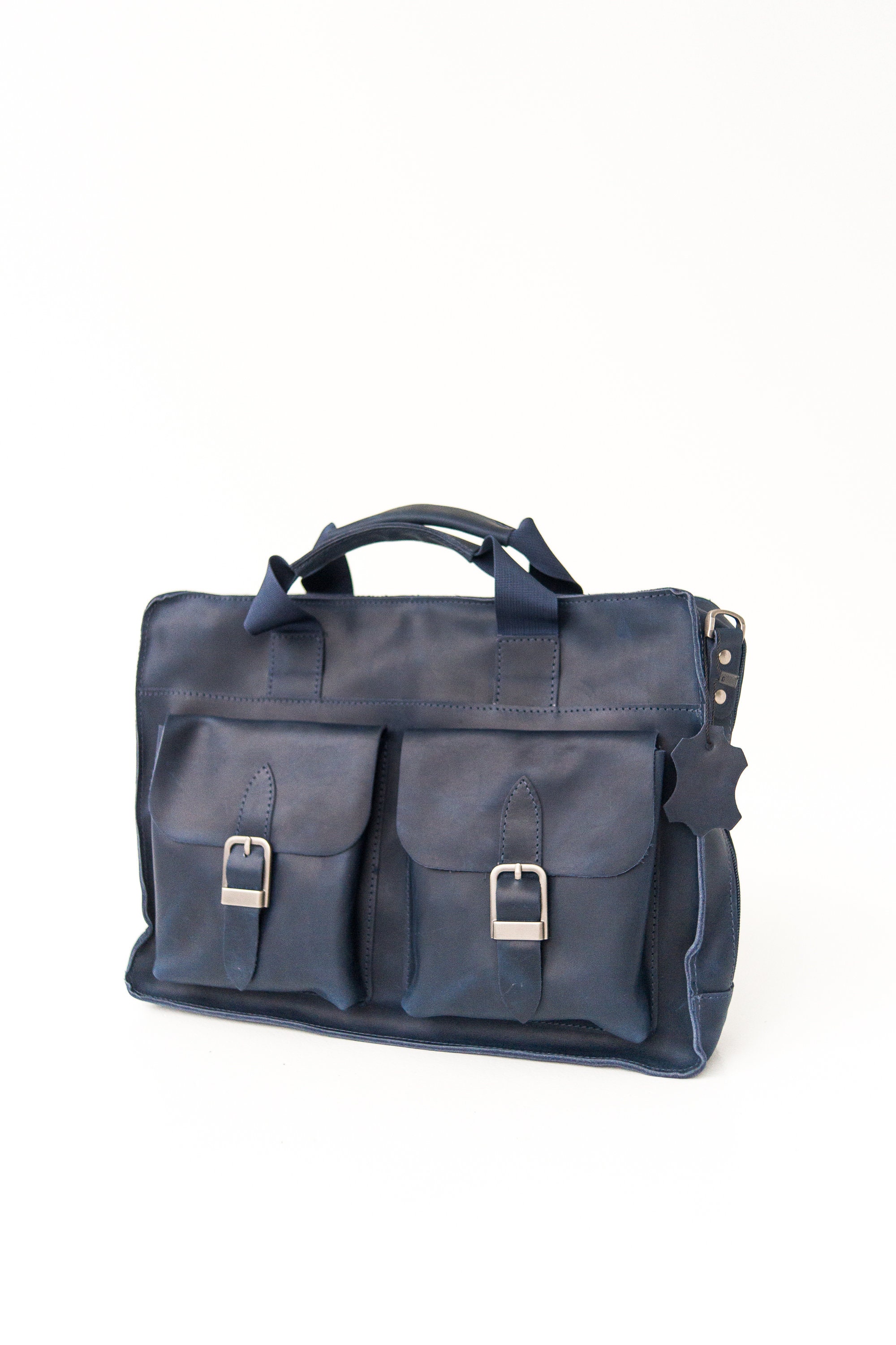 Blue Leather Briefcase 13 15 inch Laptop Messenger Crossbody Etsy