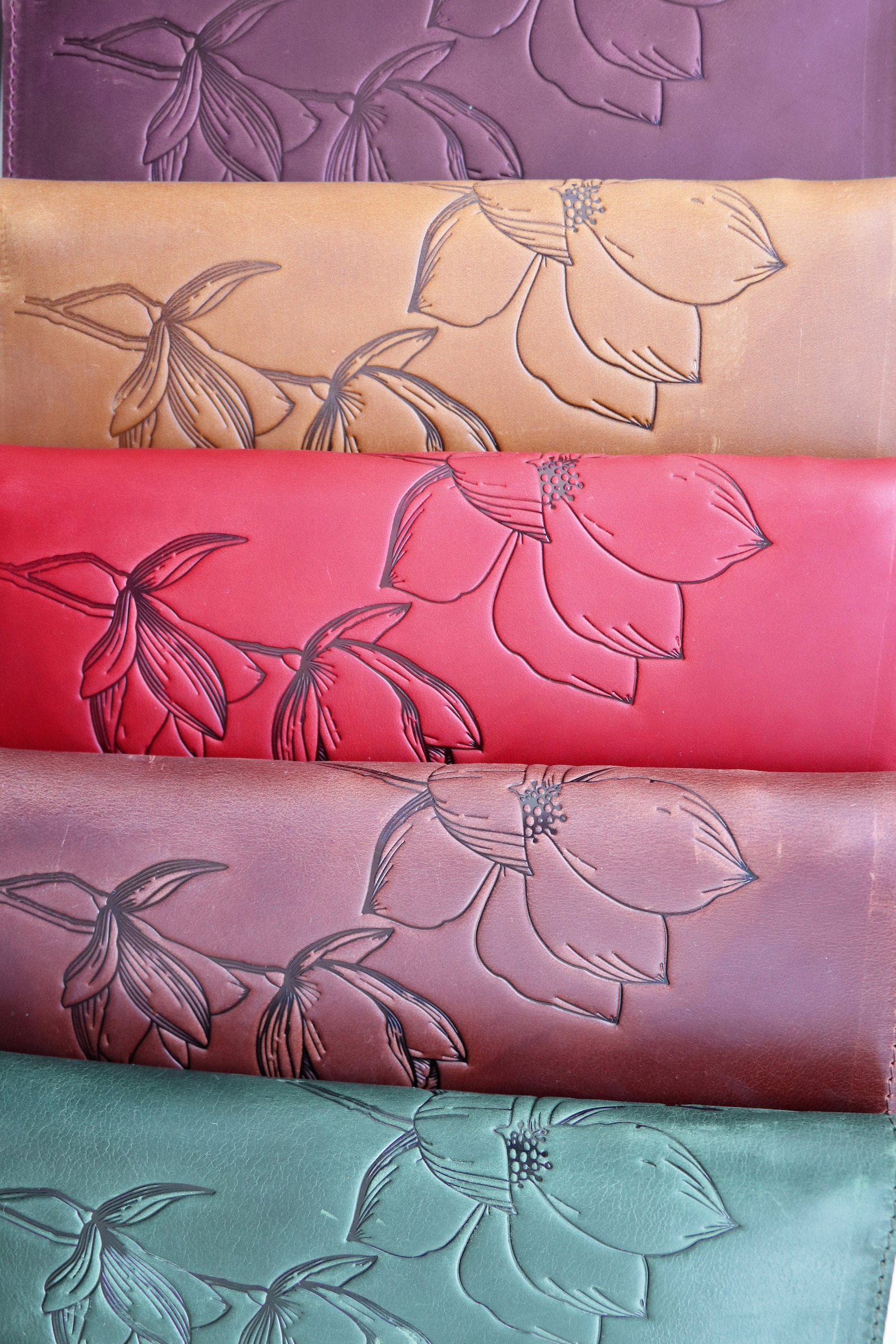 Personalized Unique Leather Emboss Floral Boho Long Credit Etsy