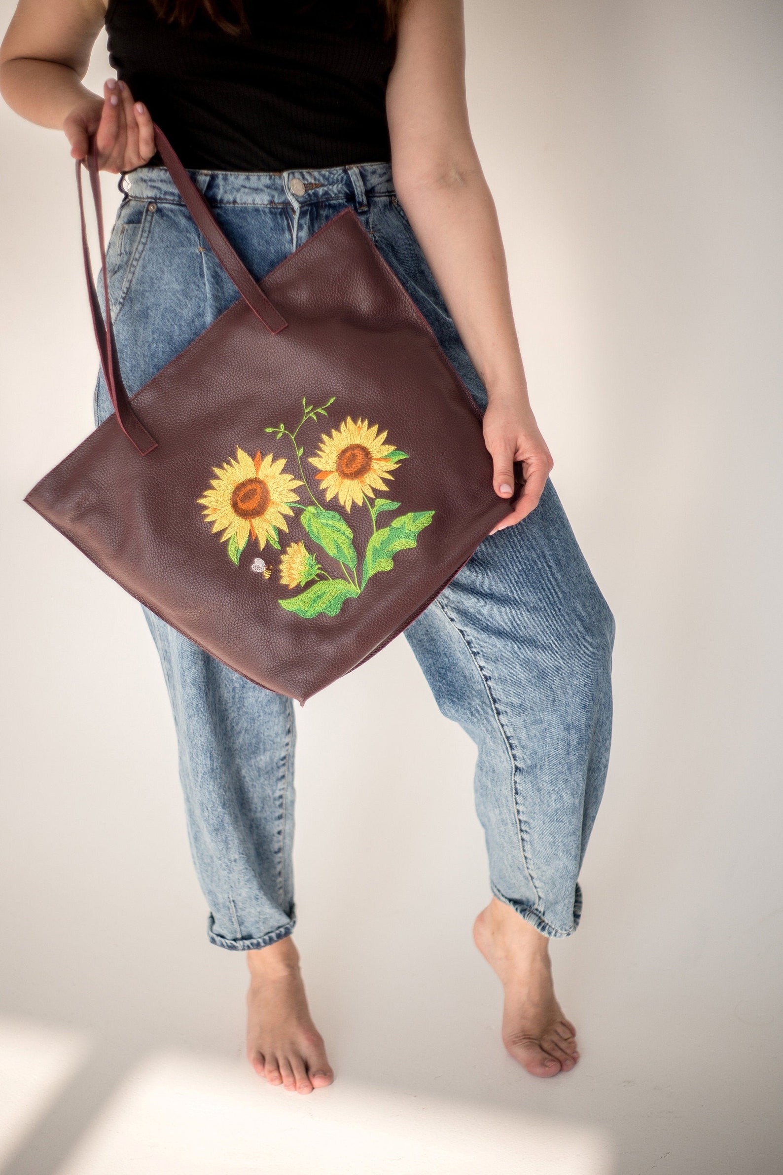 Personalized Large Tote Bag With Zipper Leather Tote Bag Etsy