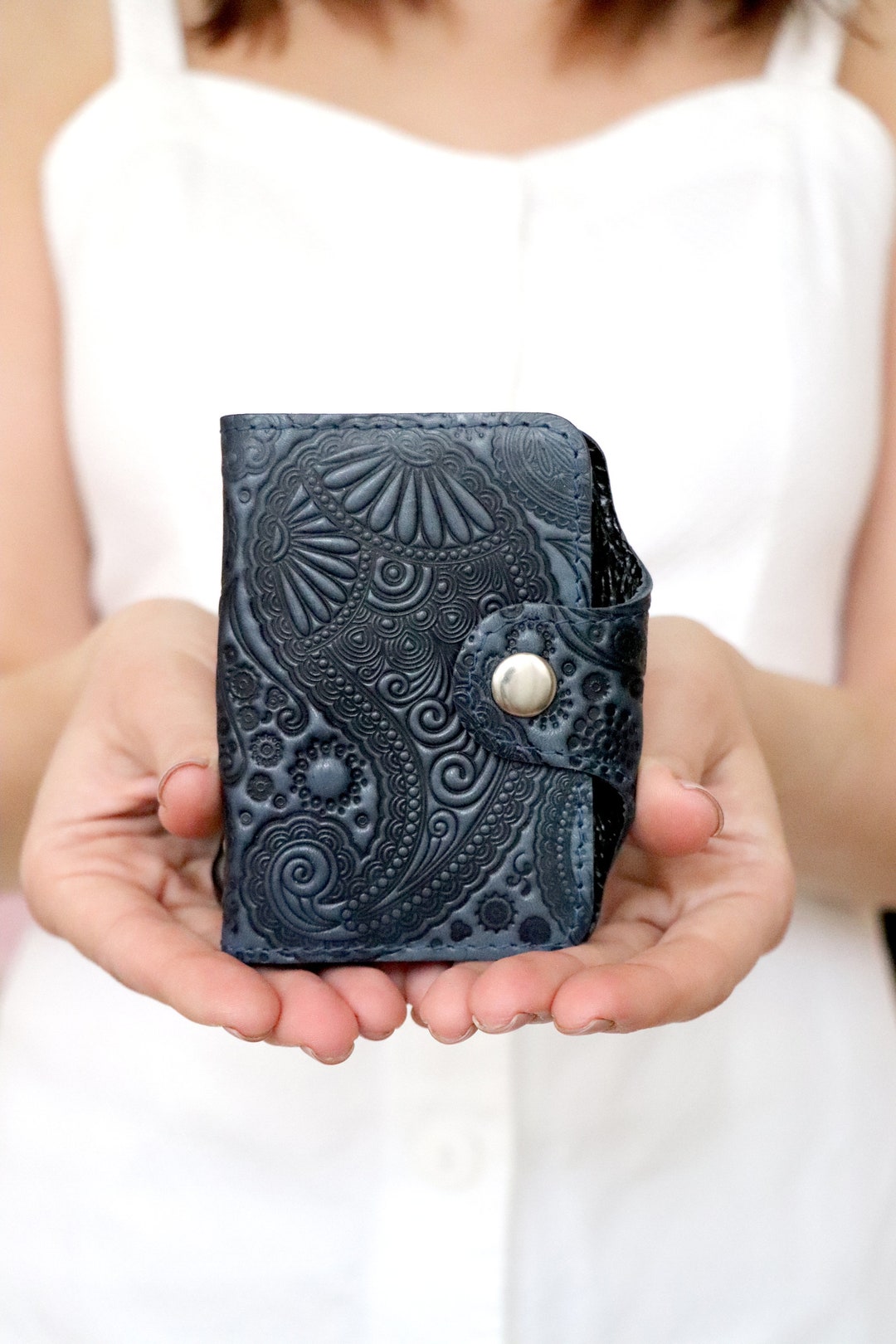 Square Business Card Case Leather College Student Gift 60th Etsy