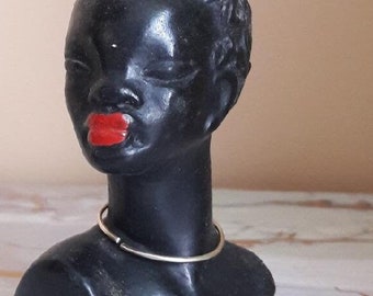 Petite sculpture statue buste en platre personnage femme africaine - Vintage