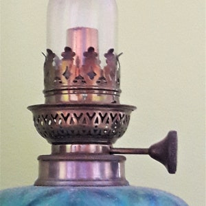 Old kerosene lamp with tin stand image 3