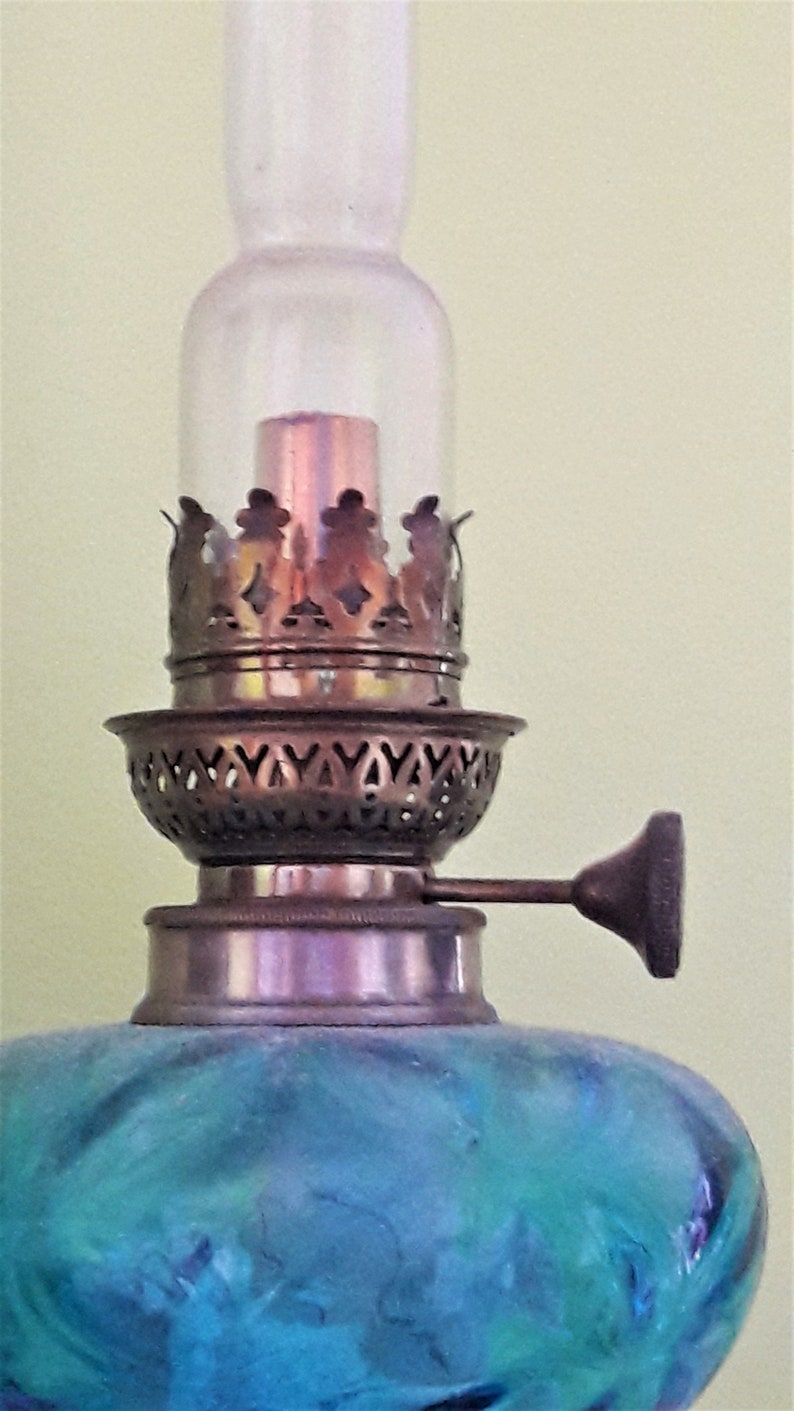 Old kerosene lamp with tin stand image 3