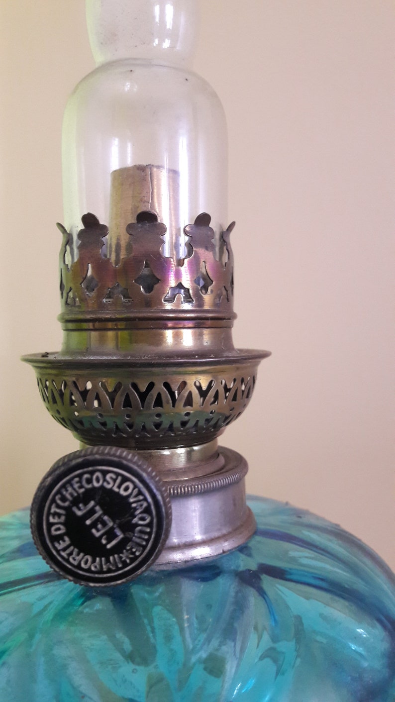 Old kerosene lamp with tin stand image 5