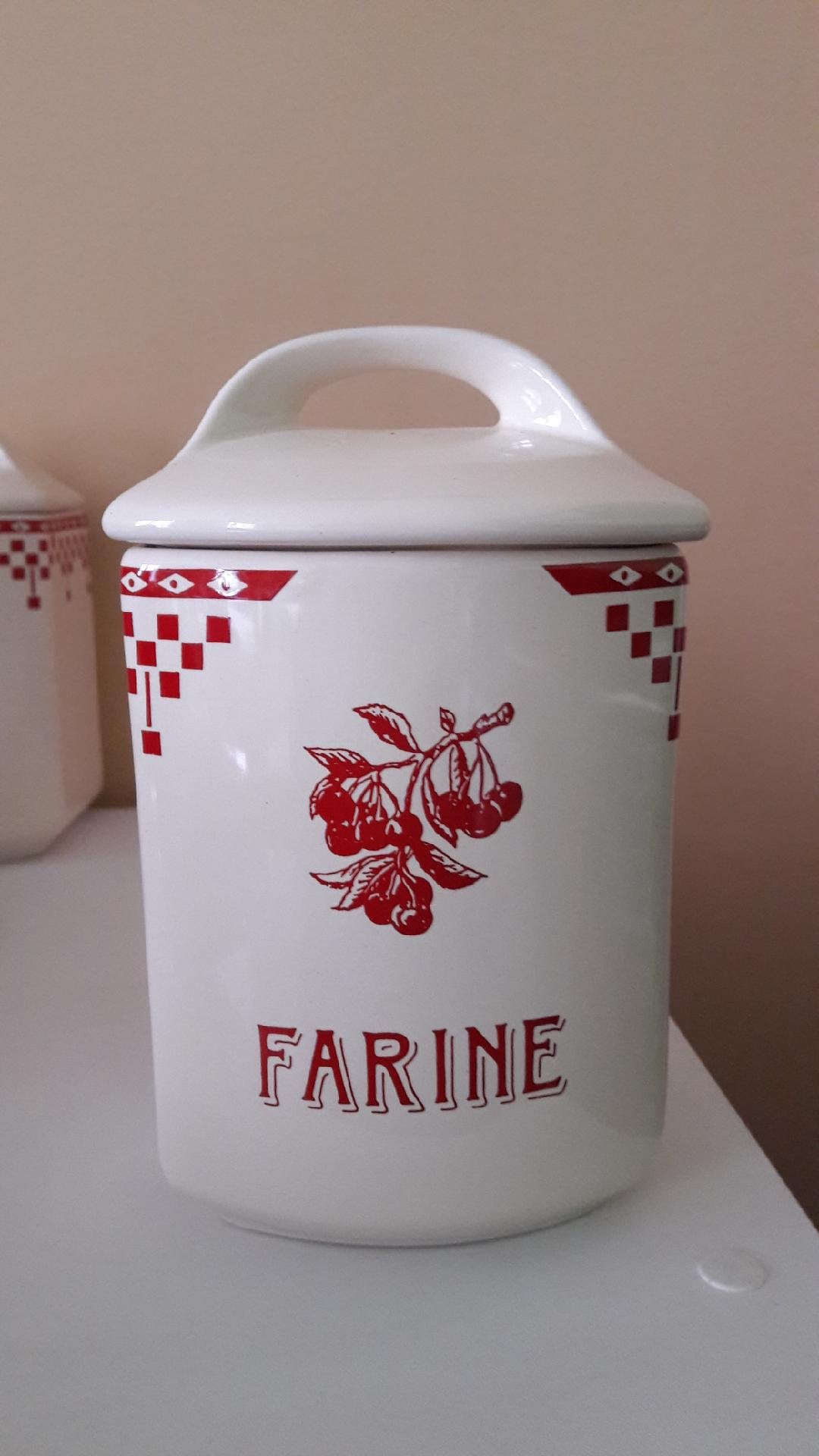 Cuisine Vintage - Style Rustique Damier Rouge Pot Farine