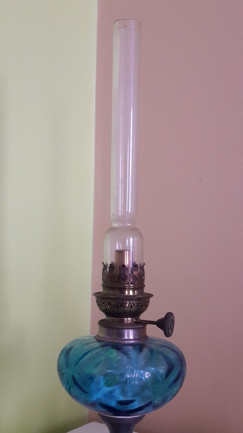 Old kerosene lamp with tin stand image 8