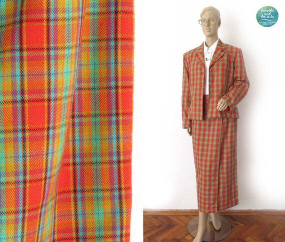 breathe 90s Plaid Skirt Suit Vintage Checked Blaze