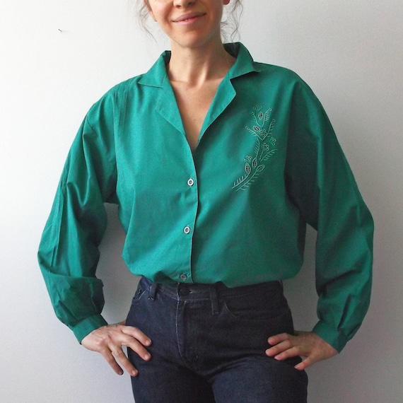 breathe Cut Out Embroidery Top 80s Dark Green Plea