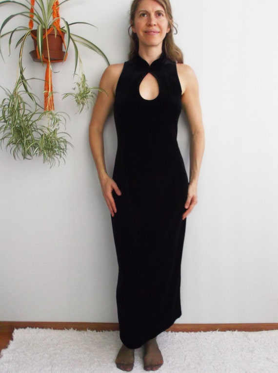 Velvet Keyhole Dress Black Velvet Maxi Dress Vinta