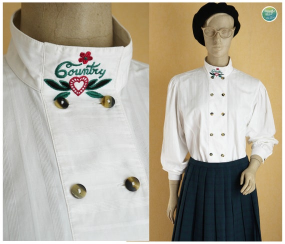 breathe Embroidery Puff Sleeve Blouse 80s Double B