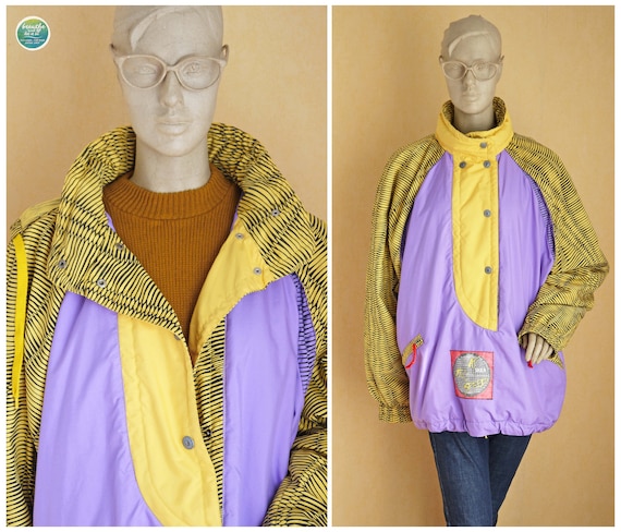 purple and yellow windbreaker