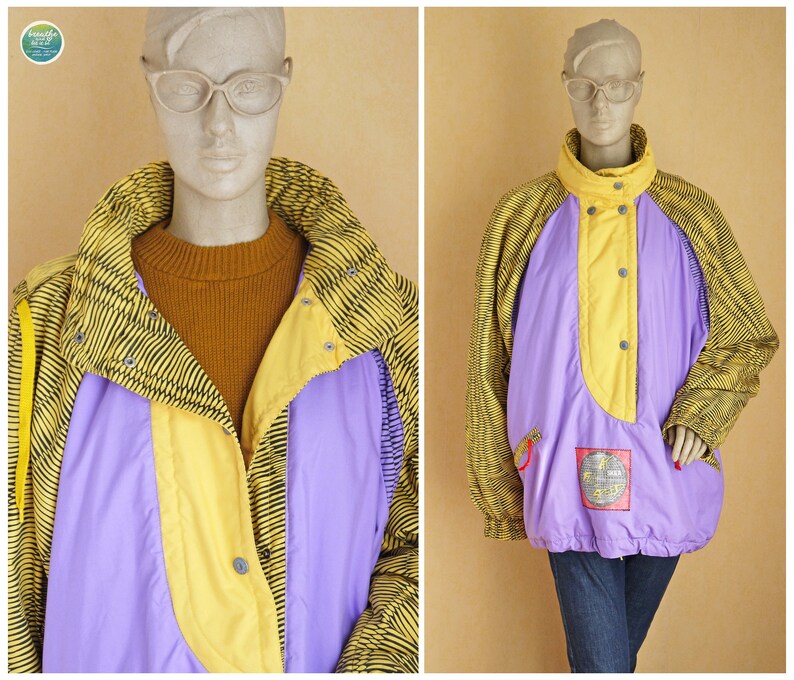 theENDsale Skila Windbreaker Insulated Ski Jacket 90s Oversized Unisex Streetwear Yellow Purple Jacket Fall Vintage Outerwear Extra Large