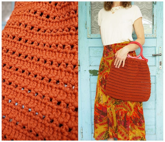 breathe 60s Knit Shopping Bag Vegan Handbag Rust R