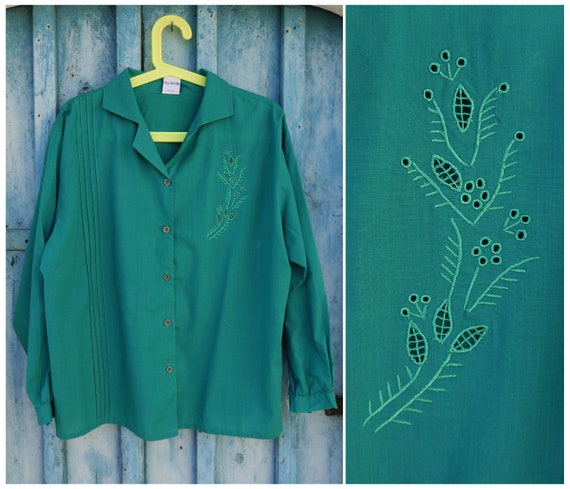 breathe Cut Out Embroidery Top 80s Dark Green Plea