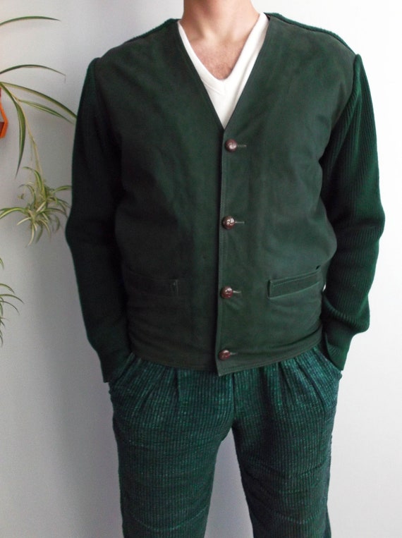 80s Knit Mens Jacket Wool Leather Jacket Vintage F