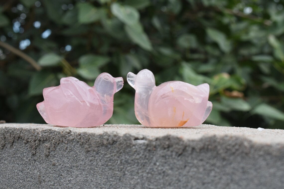 Rose Quartz Mandarin Duck Pair Natural Healing Crystal Etsy