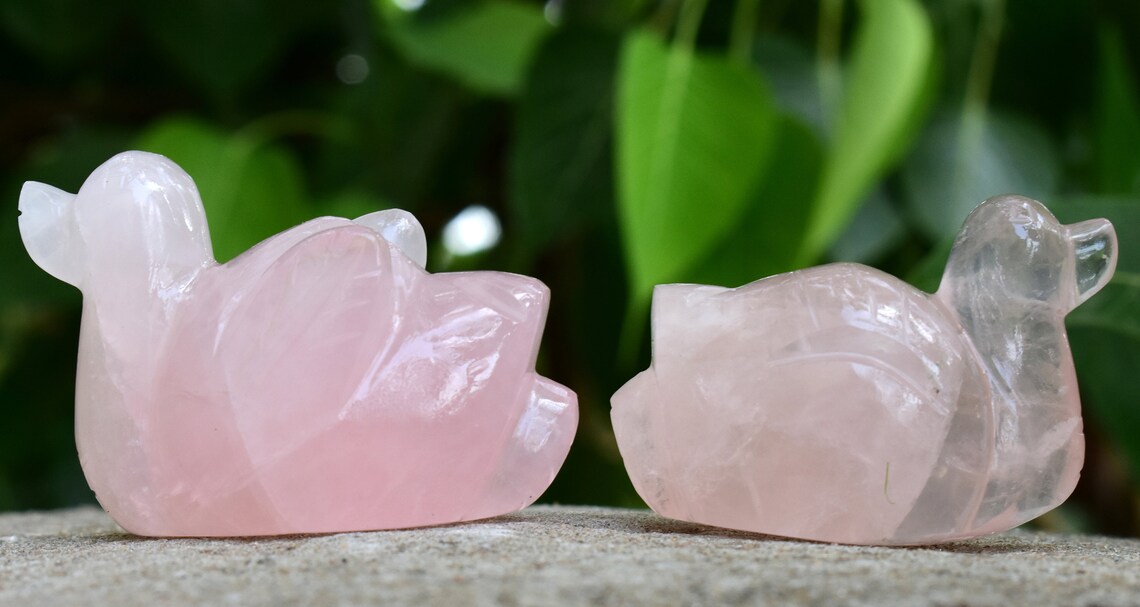 Rose Quartz Mandarin Duck Pair Natural Healing Crystal Etsy