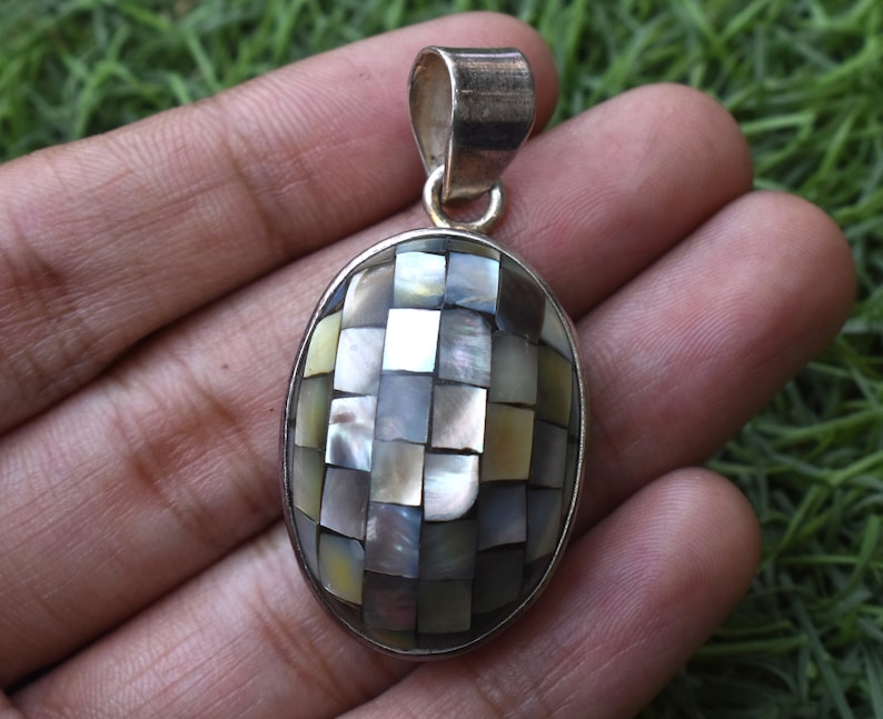 22.9 mm Weight Abalone Shell Pendant 92.5/% Sterling Silver Jewelery Pendant Height 11.34 gm Healing Gemstone 48.1 mm Pendant Width