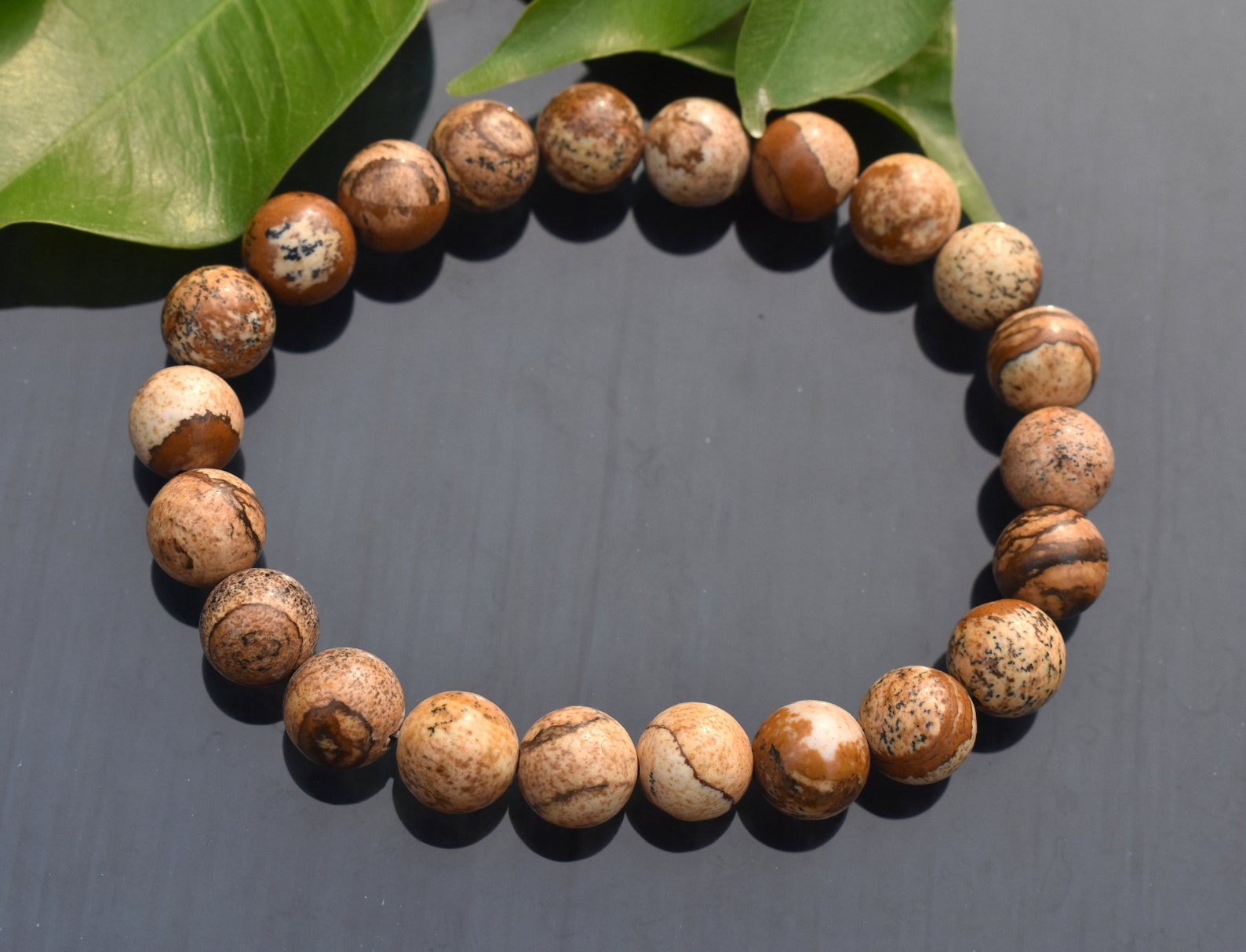 Picture Jasper 8 Mm Bead Bracelet Natural Healing Crystal Etsy UK