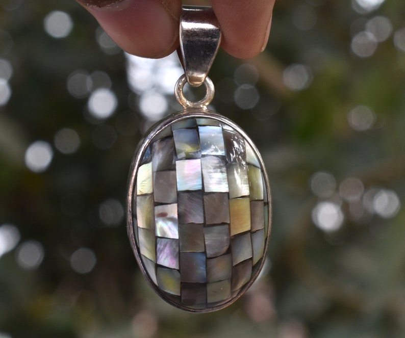 22.9 mm Weight Abalone Shell Pendant 92.5/% Sterling Silver Jewelery Pendant Height 11.34 gm Healing Gemstone 48.1 mm Pendant Width
