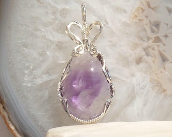 Wire wrapped Amethyst Pendant, Argentium Sterling Silver pendant Purple Amethyst cab Pendant Amethyst jewelry Amethyst gemstone pendant