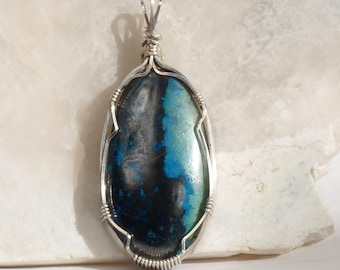 Chrysocolla pendant Wire wrapped Pendant Sterling Silver pendant Chrysocolla necklace Chrysocolla jewelry Chrysocolla statement piece