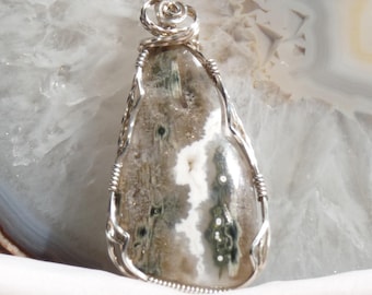 Ocean Jasper Wire wrapped Pendant Sterling Silver pendant Ocean Jasper necklace