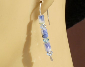Handmade Earrings, Argentium silver earrings, crystal and glass earrings sterling silver dangle earrings Sterling silver jewelry