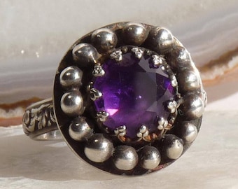 Amethyst ring, Sterling Silver Gemstone ring Handmade Silver ring Gift for women Faceted Amethyst cabochon purple gemstone handmade jewelry